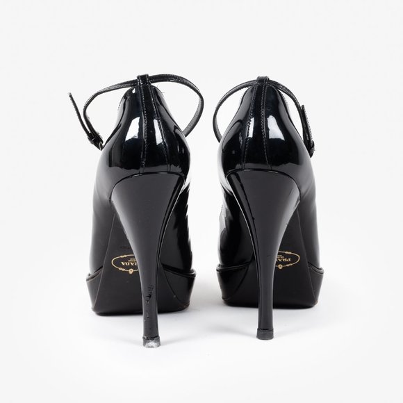 Prada Black Patent Leather Ankle Strap Platform Pumps - Picture 3 of 9